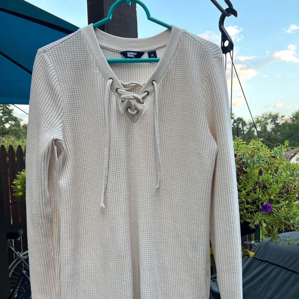 Women's Long Sleeve Waffle Knit Lace Up Tunic